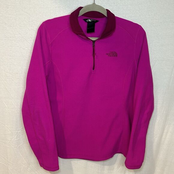 THE NORTH FACE WOMENS SWEATER Large PINK PULLOVER FLEECE 1/4 ZIP - Picture 1 of 7